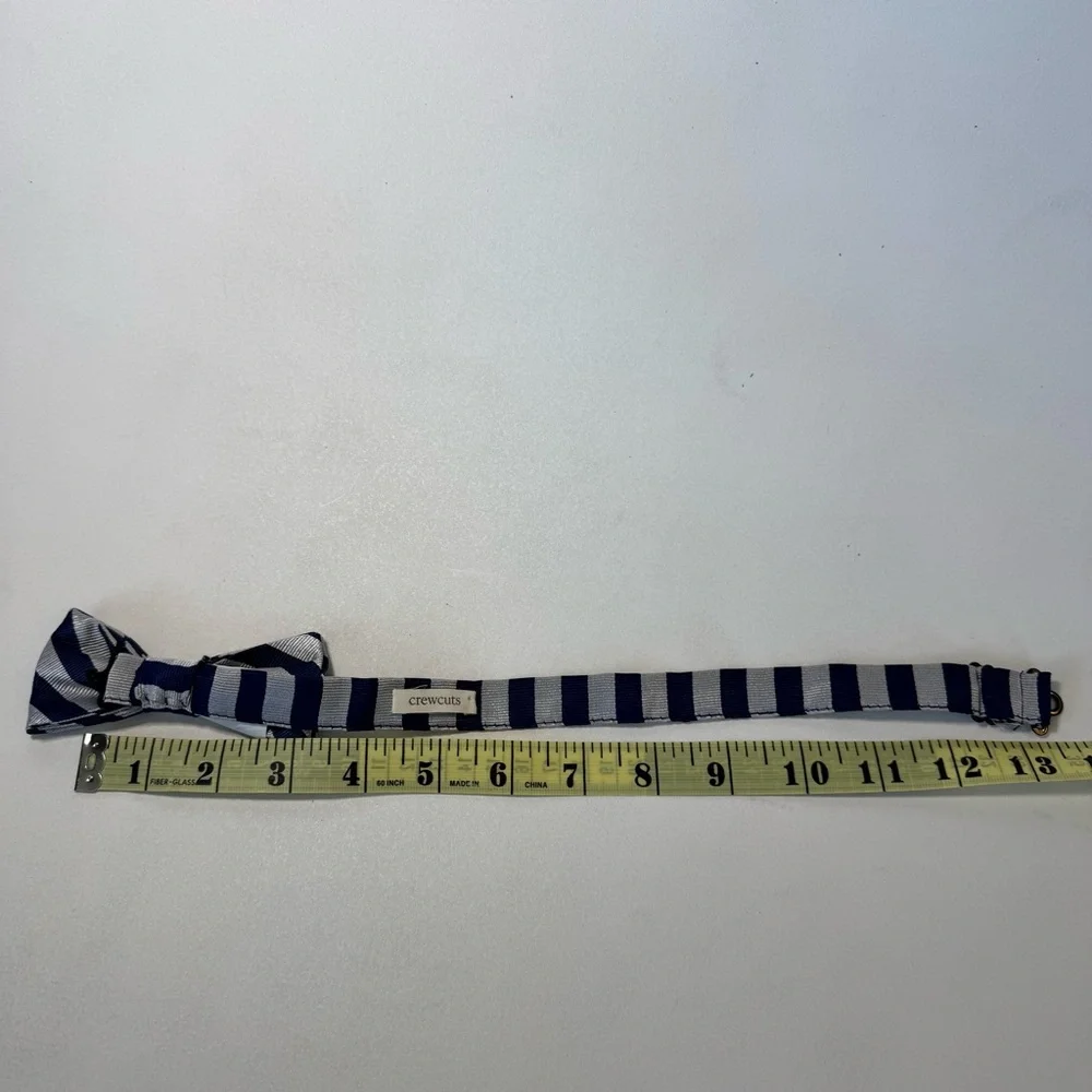 Crewcuts boys adjustable bow tie in striped blue and silver 100% silk